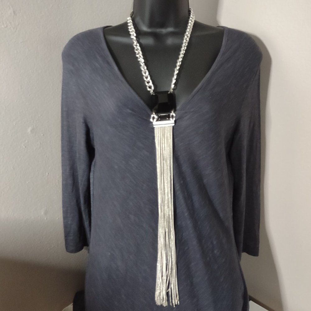 Very Long Metal Chain Tassel Necklace